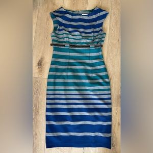 Calvin Klein Gray, Blue, and Turquoise Sleeveless Striped Dress